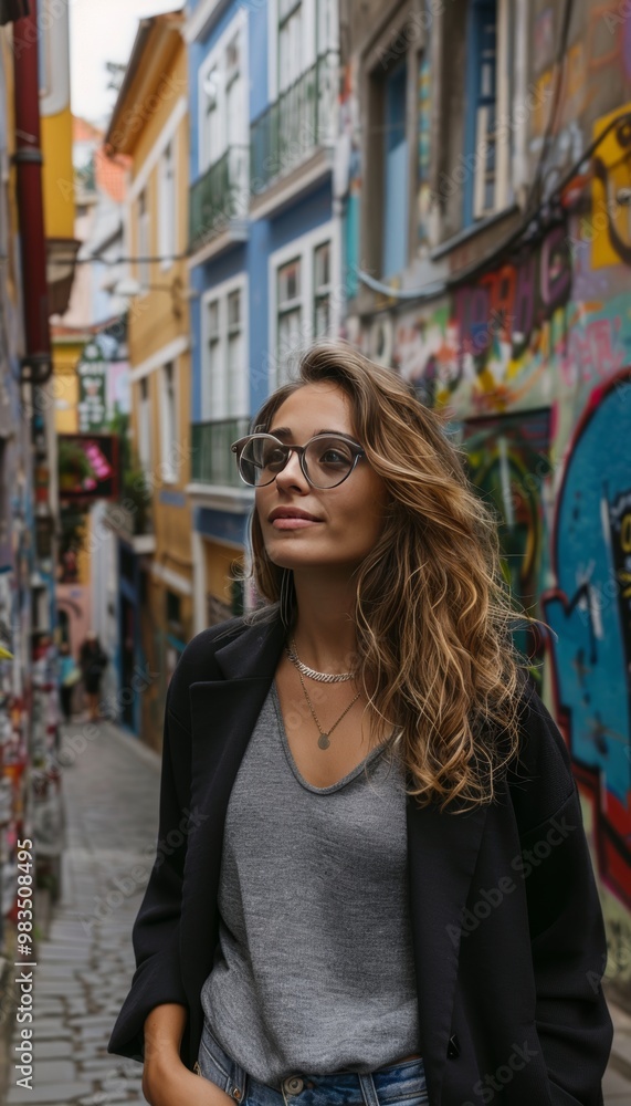 Naklejka premium Contemporary urban street fashion trends showcased in a vibrant city environment