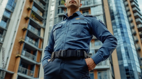 Security Guard Standing in Front of an Apartment Building