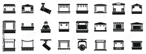 Outdoor music festival stage icons set. Event stage icon set, simple set of event stage vector icons for web design on white background
