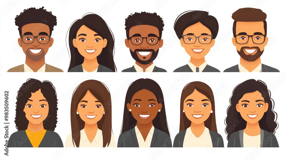 Smiling People Closeup Portrait Set Cute Cartoon Businessman Male and Female Avatars Multi-ethnic Man and Woman Faces Isolated on White Background Smiling People Closeup Portrait Set Cute Cartoon Businessman Male and Female Avatars Multi-ethnic Man and Woman Faces Isolated on White Background