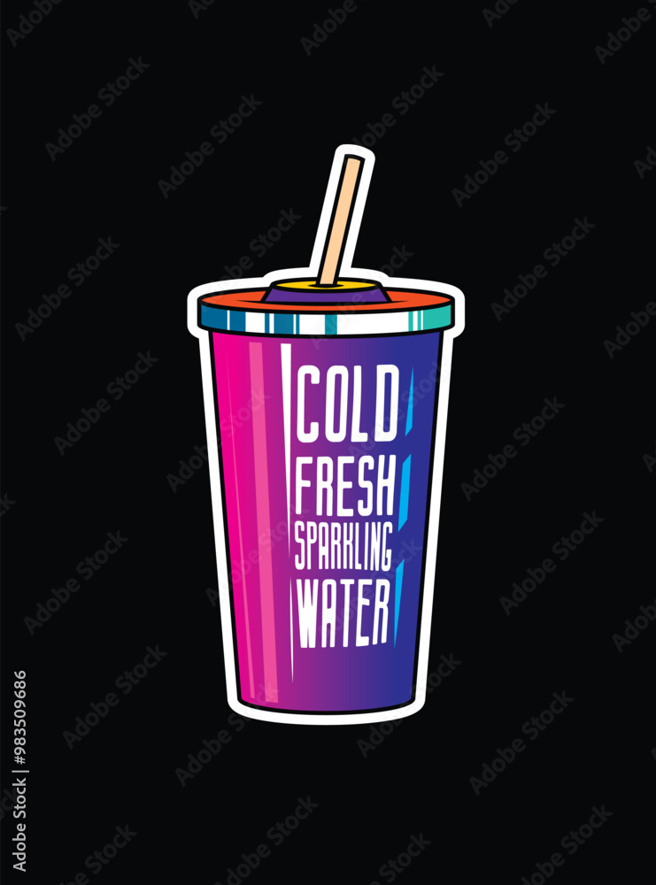 Fast food plastic cup with straw. Hot or cold drink. Original vector illustration in vintage style. Fast food plastic cup with straw. Hot or cold drink. Original vector illustration in vintage style.