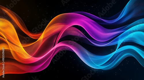 Abstract waves of vibrant colors flowing against a dark background.