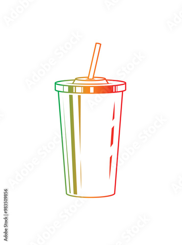 Fast food plastic cup with straw. Hot or cold drink. Original vector illustration in vintage style.