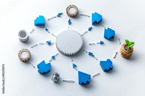 Minimalist process flow icon, with arrows pointing to new steps and reengineered paths photo