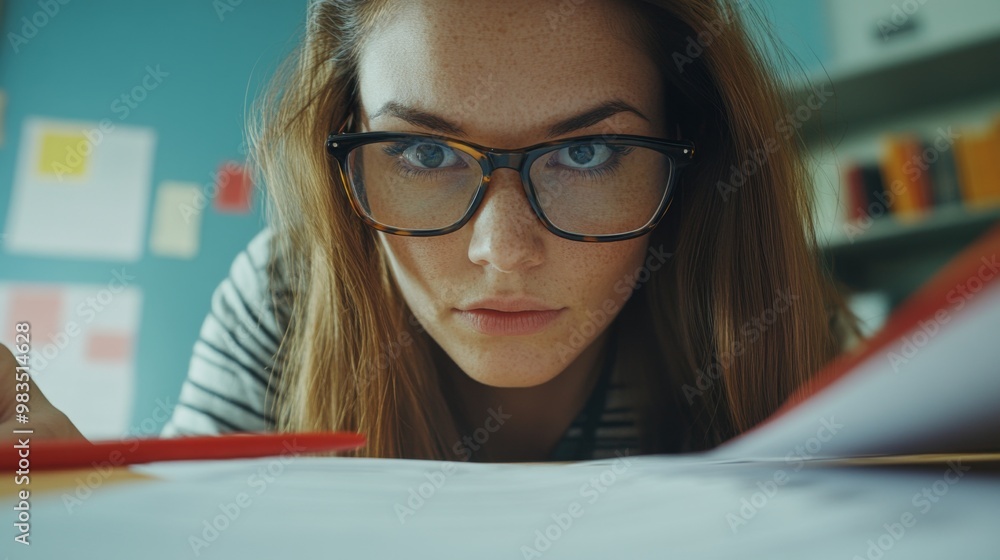 A Young Woman in Glasses Focuses on Her Work A Young Woman in Glasses Focuses on Her Work