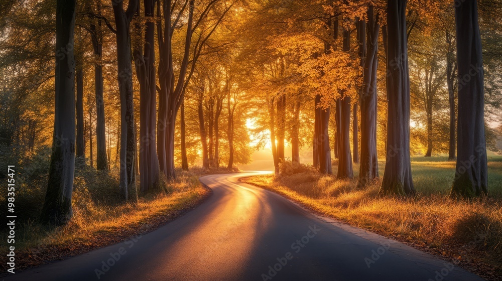 Fototapeta premium Serene Autumn Pathway Through Golden Forest