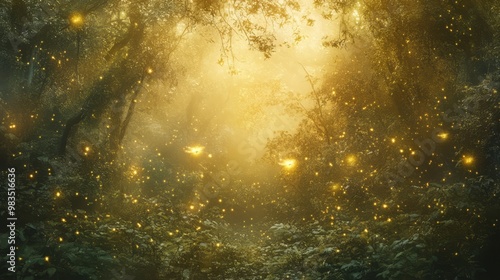 Enchanted Forest with Glowing Lights and Dreamy Atmosphere