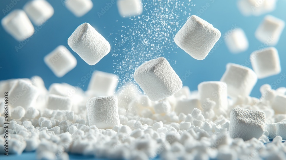 Weightless Marshmallows Against a Bright Blue Sky Weightless Marshmallows Against a Bright Blue Sky