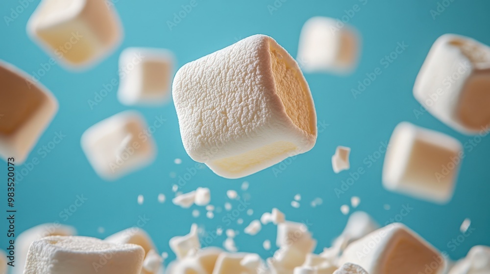 Fluffy Marshmallow Cubes Floating in Blue Space Fluffy Marshmallow Cubes Floating in Blue Space