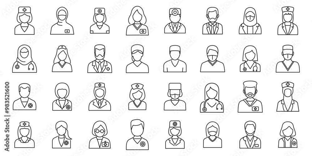 Obraz premium Doctor avatars icons set. Simple set of medical avatars showing medical workers wearing uniform