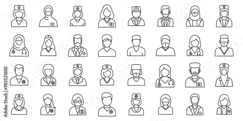 Doctor avatars icons set. Simple set of medical avatars showing medical workers wearing uniform