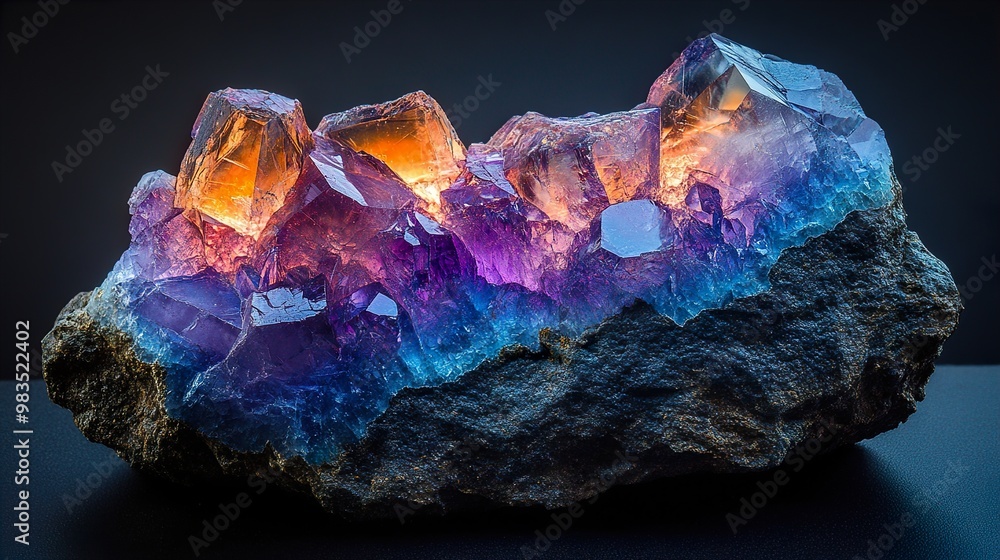 Vibrant Purple, Blue & Orange Crystal Mineral Specimen Vibrant Purple, Blue & Orange Crystal Mineral Specimen