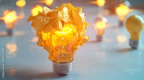 Creative Light Bulb Concept with Crumpled Paper Design photo