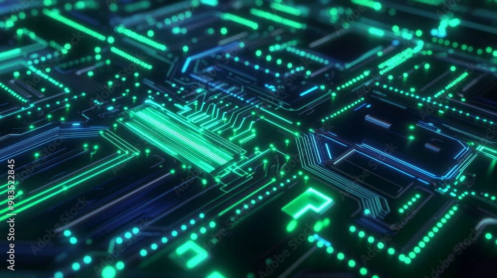 Futuristic Circuit Board with Neon Lights and Technology Elements Futuristic Circuit Board with Neon Lights and Technology Elements