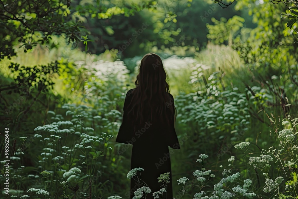 A woman stands in a field of wildflowers. This image is perfect for a blog post about finding peace in nature. A woman stands in a field of wildflowers. This image is perfect for a blog post about finding peace in nature.