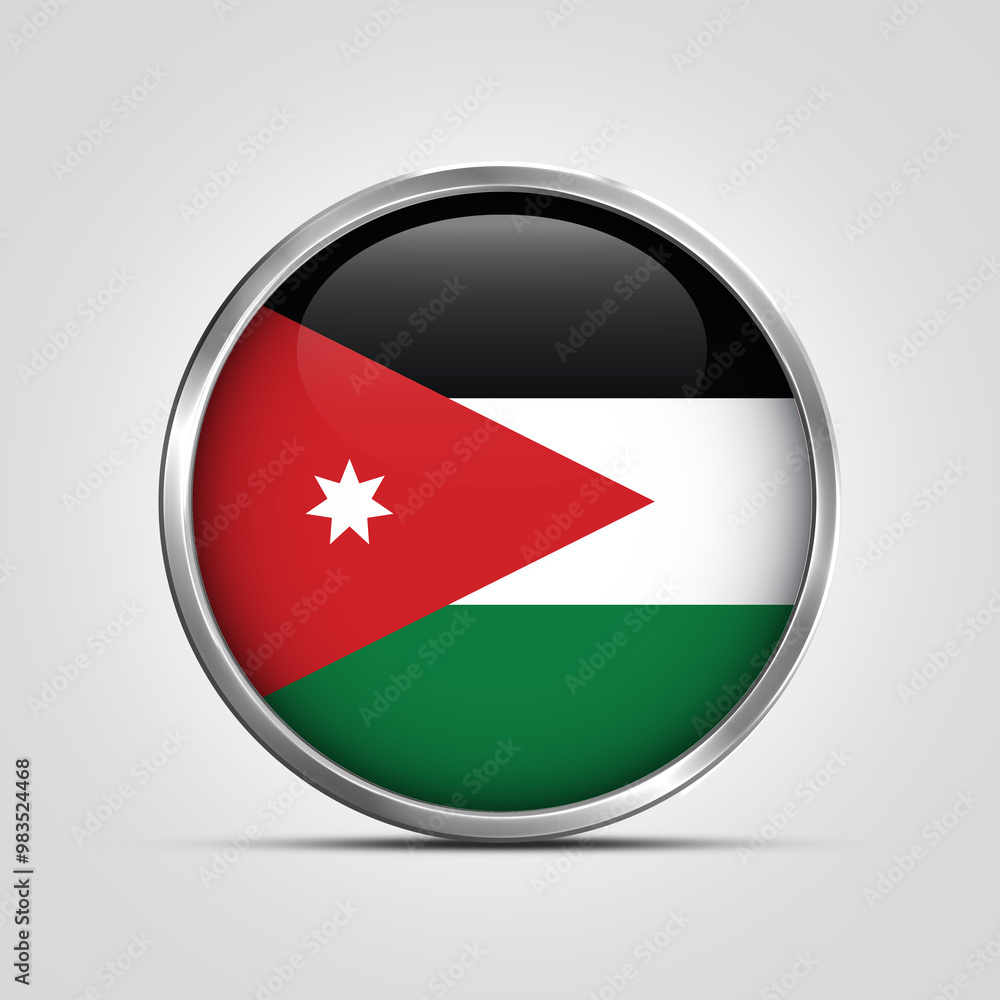 silver plate with glossy flag. Jordan flag stamp. made in stamp isolated in white background. royal, allegiance, symbol, minimal, vector, 3d, icon, illustration. silver plate with glossy flag. Jordan flag stamp. made in stamp isolated in white background. royal, allegiance, symbol, minimal, vector, 3d, icon, illustration.