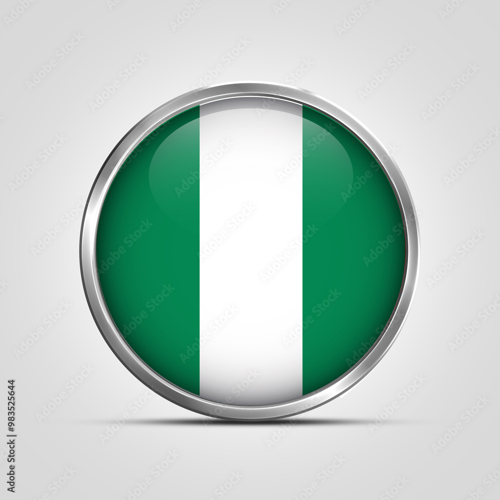 silver plate with glossy flag. Nigeria flag stamp. made in stamp isolated in white background. royal, allegiance, symbol, minimal, vector, 3d, icon, illustration.