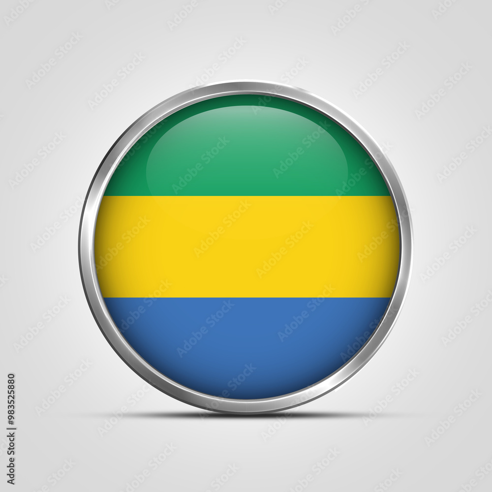 silver plate with glossy flag. Gabon flag stamp. made in stamp isolated in white background. royal, allegiance, symbol, minimal, vector, 3d, icon, illustration. silver plate with glossy flag. Gabon flag stamp. made in stamp isolated in white background. royal, allegiance, symbol, minimal, vector, 3d, icon, illustration.