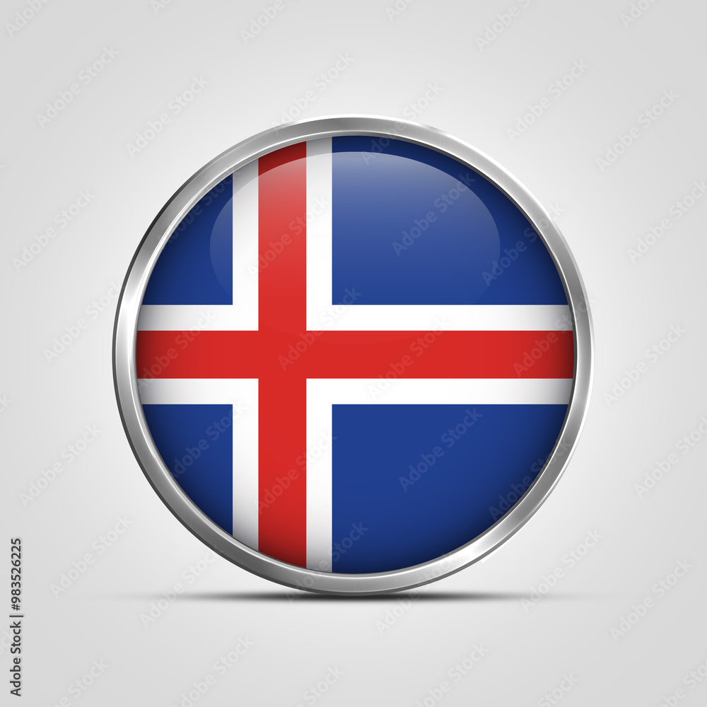 silver plate with glossy flag. Iceland flag stamp. made in stamp isolated in white background. royal, allegiance, symbol, minimal, vector, 3d, icon, illustration. silver plate with glossy flag. Iceland flag stamp. made in stamp isolated in white background. royal, allegiance, symbol, minimal, vector, 3d, icon, illustration.