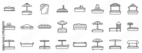 Sandbox icons set. Children sandbox icons set. Outline set of children sandbox vector icons for web design isolated on white background
