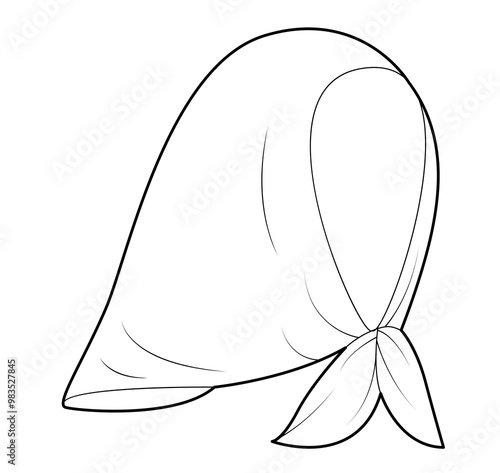Padded Headscarf Hat with tie knot. Head Fashion accessory cap clothing technical illustration. Vector headgear for Men, women, unisex style, flat template CAD mockup sketch outline isolated