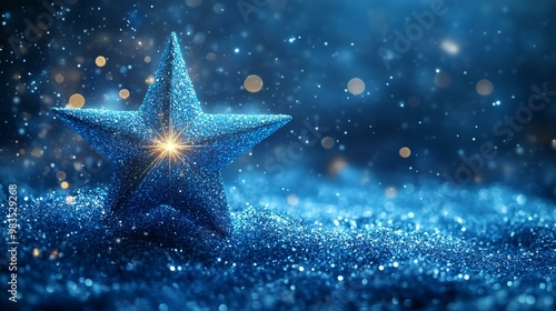 the Beautiful shooting star on a blue background, perfect for a festive Christmas card design.