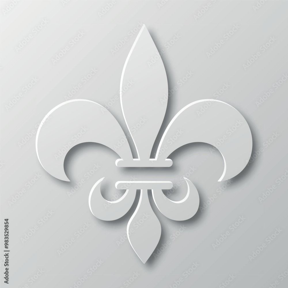 Vector Realistic Paper 3d Fleur De Lis Closeup on White Background. Heraldic Lily Sign, Vector Illustration Vector Realistic Paper 3d Fleur De Lis Closeup on White Background. Heraldic Lily Sign, Vector Illustration