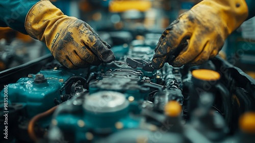 the Auto mechanic working on a car engine in a garage, highlighting hands-on repair and maintenance work.