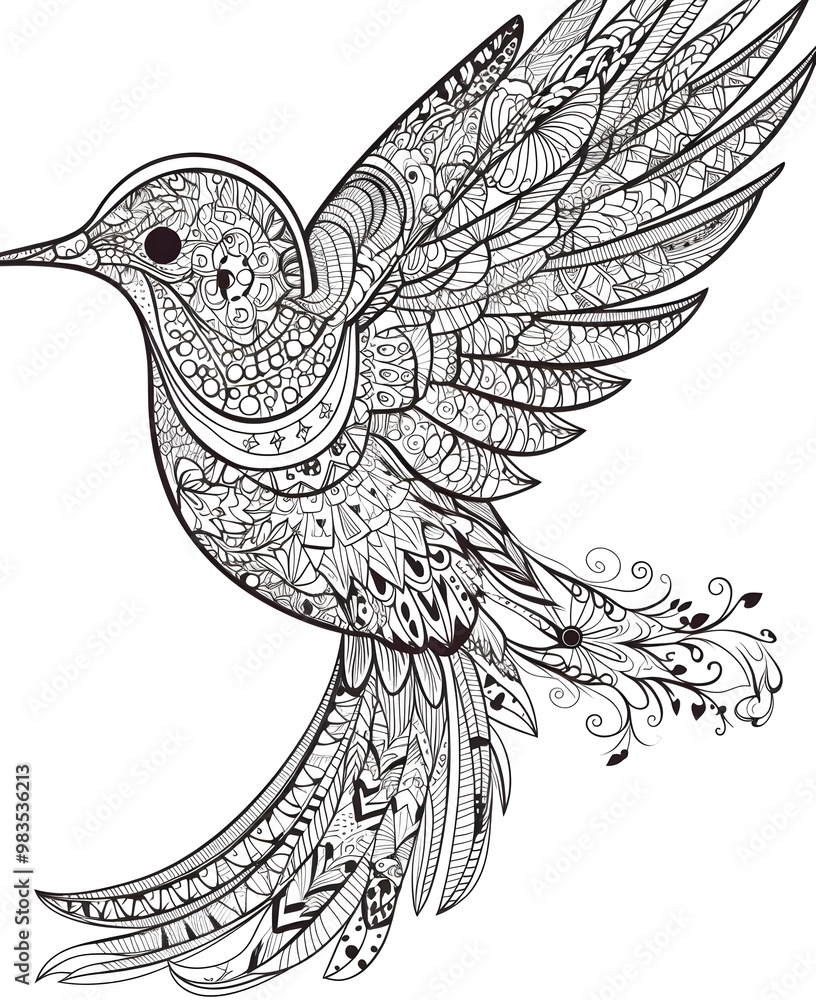 Fototapeta premium Intricate Mandala Hummingbird Line Art Illustration on White Background