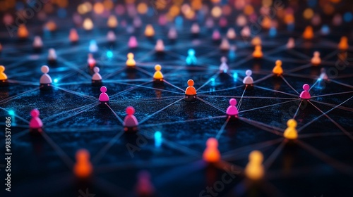 this Concept of teamwork and community with interconnected figures or icons forming a cohesive network.