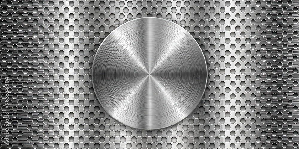 Gray metal perforated texture with reflections, round metallic ...