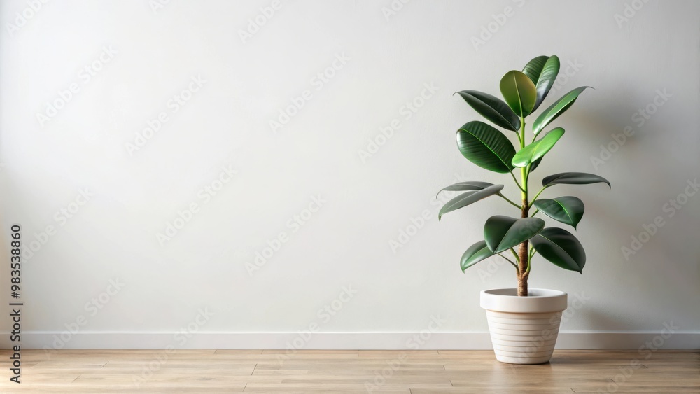 Lush rubber fig plant thriving in a serene and minimalist empty room setting Lush rubber fig plant thriving in a serene and minimalist empty room setting