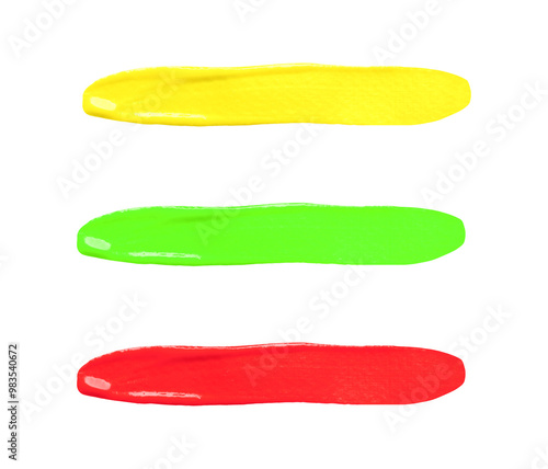 Yellow, green and red brush with transparent image of PNG format extension.