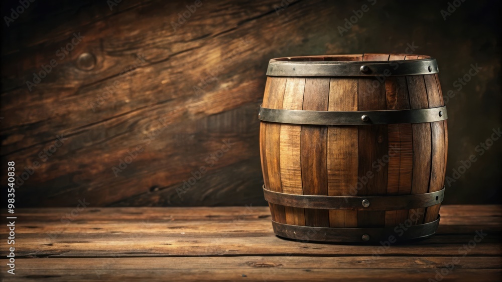 Rustic Still Life with Old Oak Barrel on Wooden Table, Vintage Decor Photography Rustic Still Life with Old Oak Barrel on Wooden Table, Vintage Decor Photography