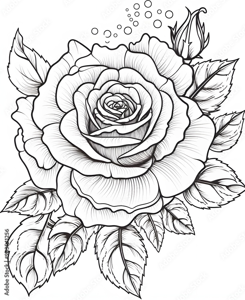 Intricate Mandala Rose Line Art Drawing on White Background Intricate Mandala Rose Line Art Drawing on White Background