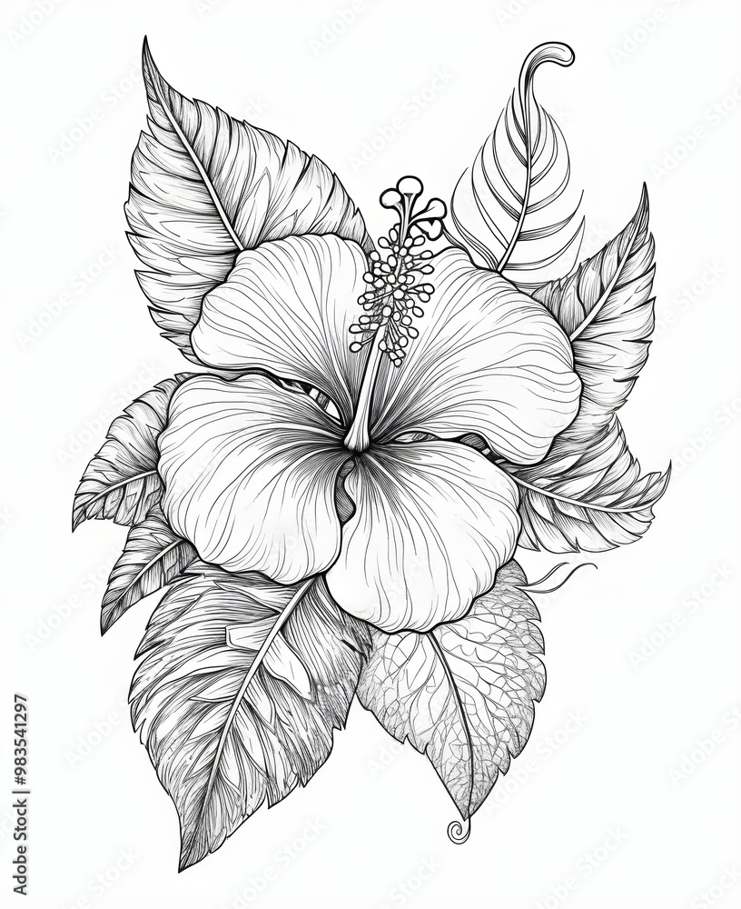 Fototapeta premium Intricate Mandala Hibiscus Line Art Illustration on White