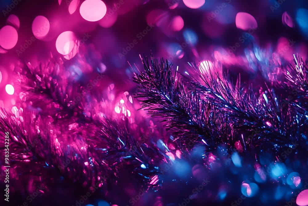 Neon Pine Branches with Bokeh Lights Neon Pine Branches with Bokeh Lights