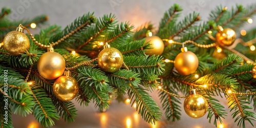 Golden Garland on Thick Christmas Tree Branches for Festive Holiday Decor