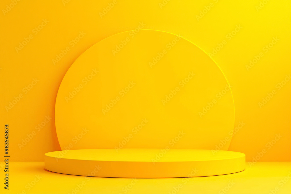 Yellow podium shelf or empty pedestal display on vivid yellow summer background with minimal style. Yellow podium shelf or empty pedestal display on vivid yellow summer background with minimal style.