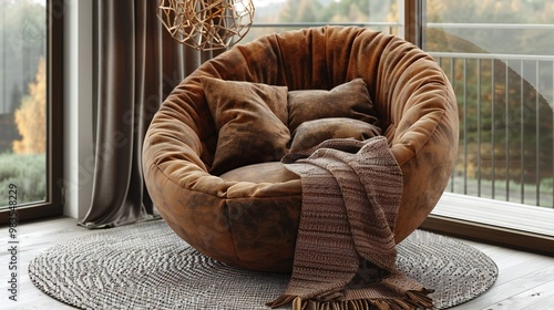 Single Armchair with Round Pillow and Blanket