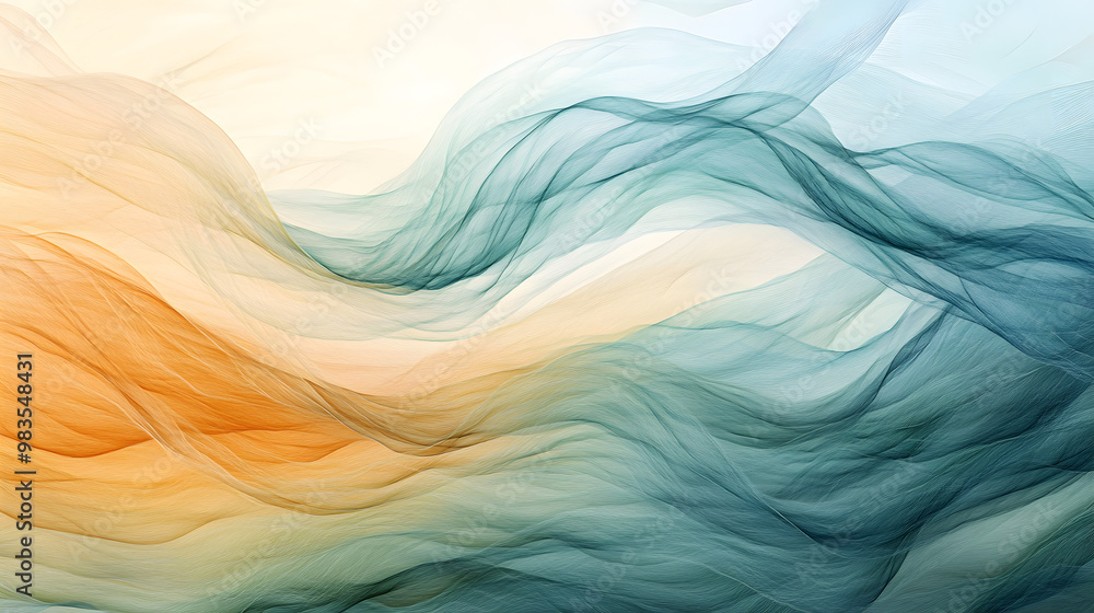 Obraz premium A visual interpretation of the wind, with curving, wispy lines moving fluidly across the composition in soft pastel shades