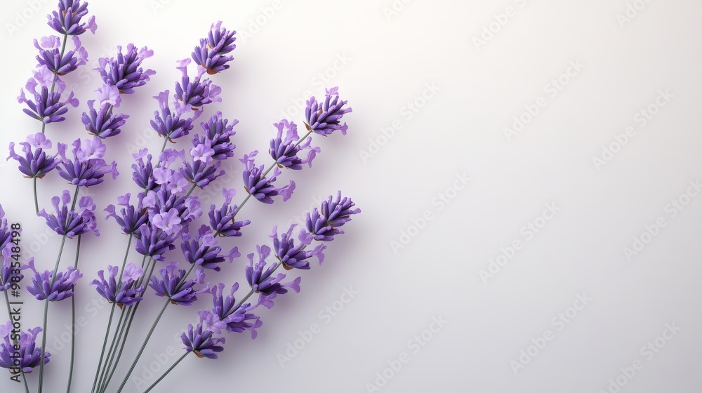 Single lavender sprig with soft purple tones on solid white background, detailed and calming Single lavender sprig with soft purple tones on solid white background, detailed and calming