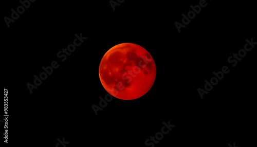 High-resolution photograph of a lunar eclipse, showcasing the moon in a deep red hue, commonly referred to as a 'Blood Moon.'