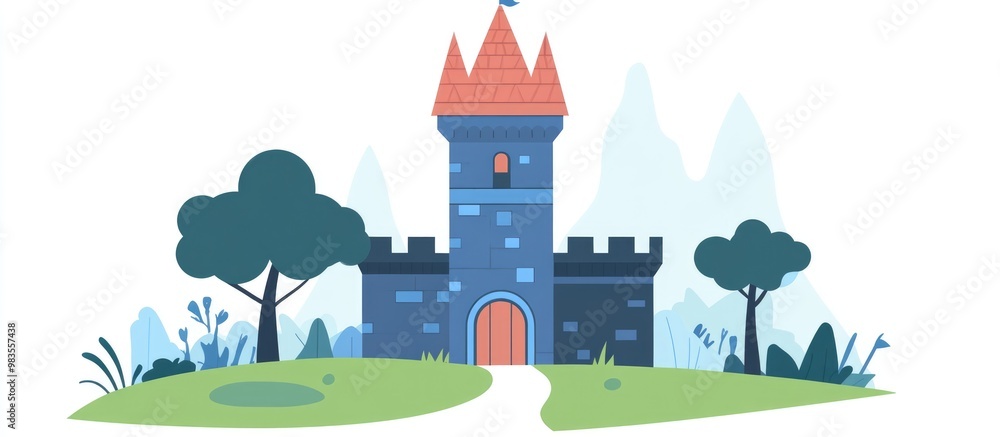 Fototapeta premium Flat color illustration of a historic castle tower