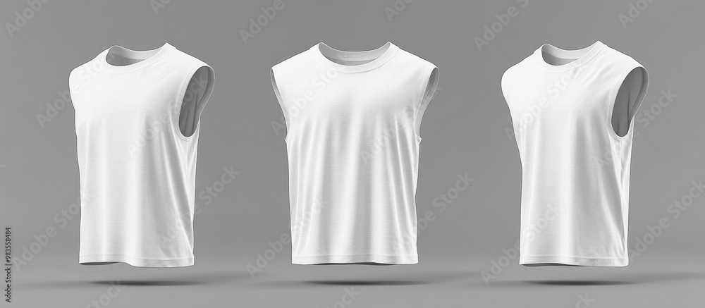 Sleeveless t shirt mockup displayed in front and back views ideal for design presentation and print featuring 3D illustration and rendering techniques Sleeveless t shirt mockup displayed in front and back views ideal for design presentation and print featuring 3D illustration and rendering techniques