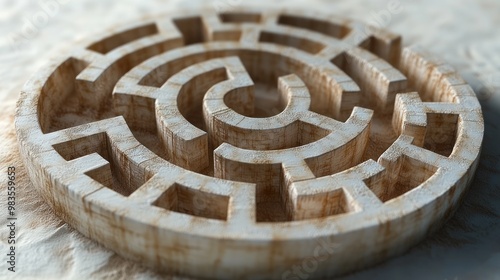 A 3D maze design with intricate pathways and textured surface.