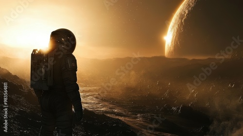 Space explorers discovering a new habitable planet, imagining humanity's future