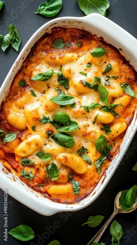 Colorful Hearty Pasta Casserole with Creamy White Sauce and Fresh Herbs photo