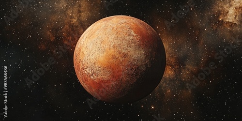 Futuristic red rusty sphere set against a starry backdrop in space showcasing an abstract planetary design
