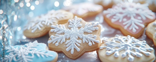 Delicious snowflake cookies decorated with icing, perfect for winter celebrations and holiday gatherings.